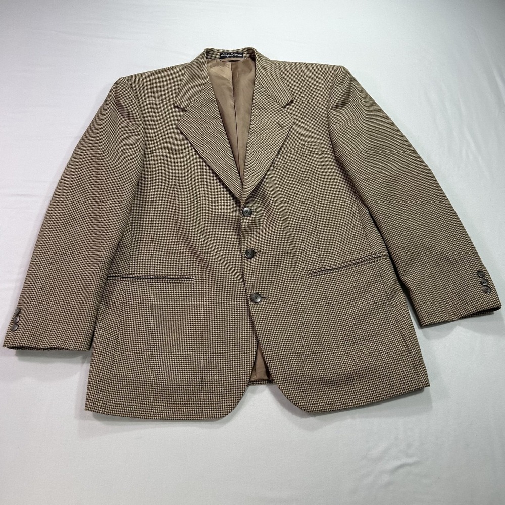 Hardy Amies Blazer Mens 42 Brown Houndstooth Wool Blend Two Button Jacket Coat